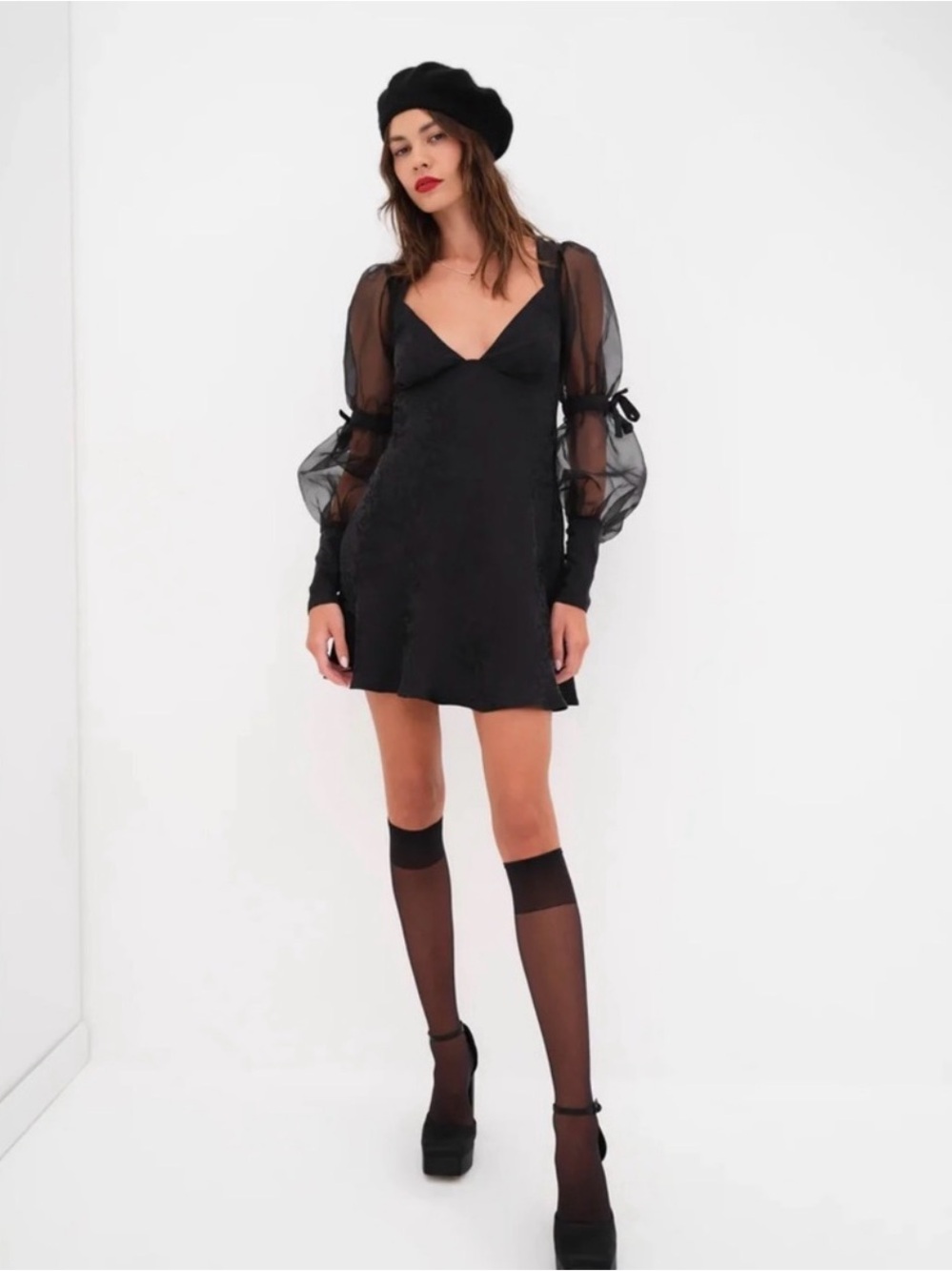 For Love and Lemons  Puff-Sleeve Little Black Mini Dress